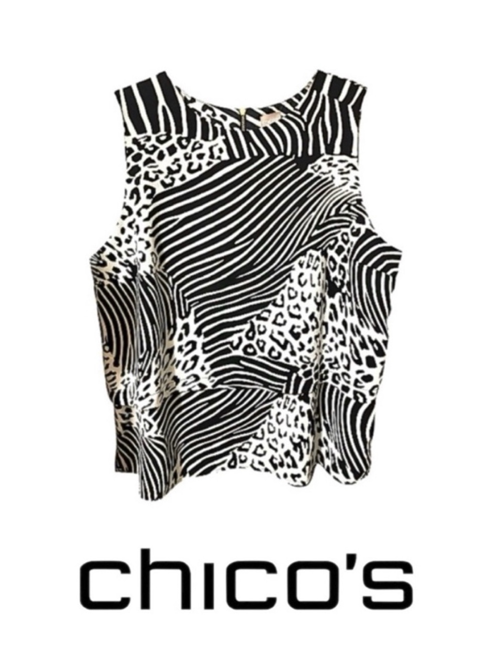 Chico's Size 3 Zebra and Leopard Print Layered Sleeveless Blouse
